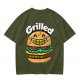 Olive T-Shirt with Smiling Grilled Burger Graphic