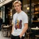 Olive T-Shirt With Cartoon Robot And Winged Vehicle Graphic