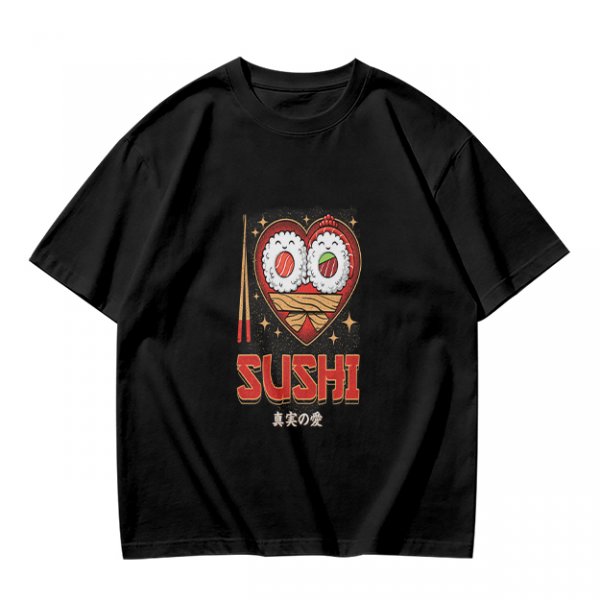 Olive T-Shirt With Cute Sushi Heart Graphic That Says I Love Sushi