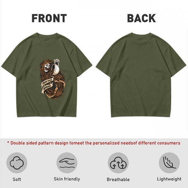 Olive T-Shirt With Grim Reaper Coffee Enjoy Your Monday Print