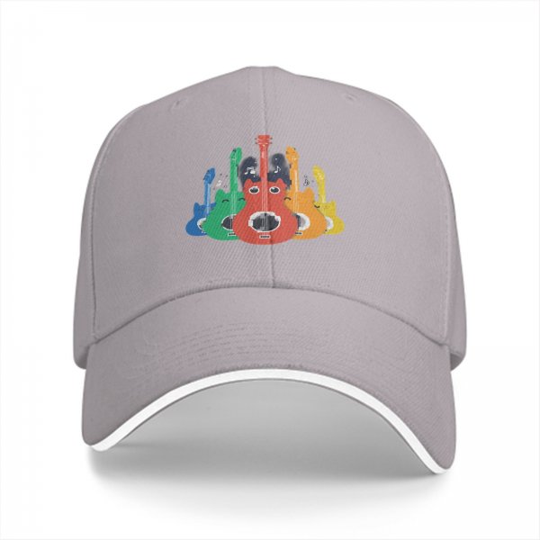Black Baseball Cap With Colorful Cat Guitar Graphic Design