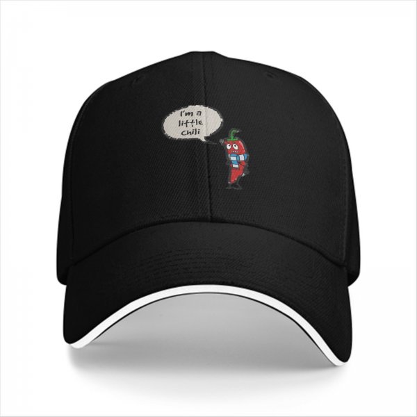 Black Baseball Cap With I'm A Little Chili Cartoon Pepper Design