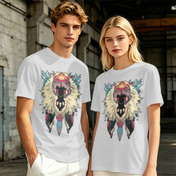 Olive Green T-Shirt With Fantasy Forest Spirit Graphic Print