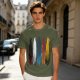 Olive Green T-Shirt With Vertical Colorful Brushstroke Figure Art