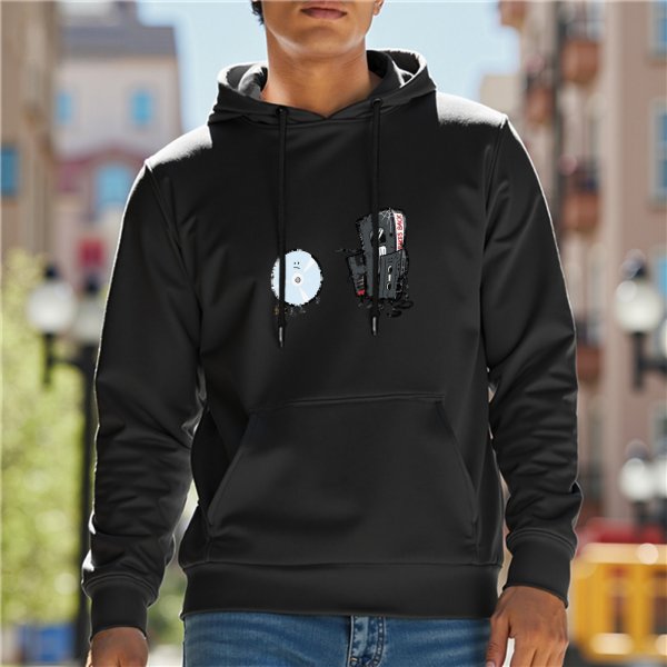 Black Hoodie with Retro CD and Cassette Tape Graphic