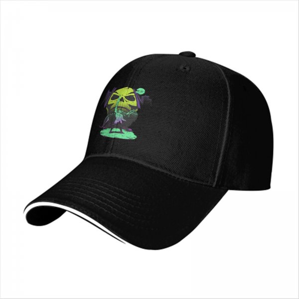 Black Baseball Cap With Neon Skull Wizard Graphic Design