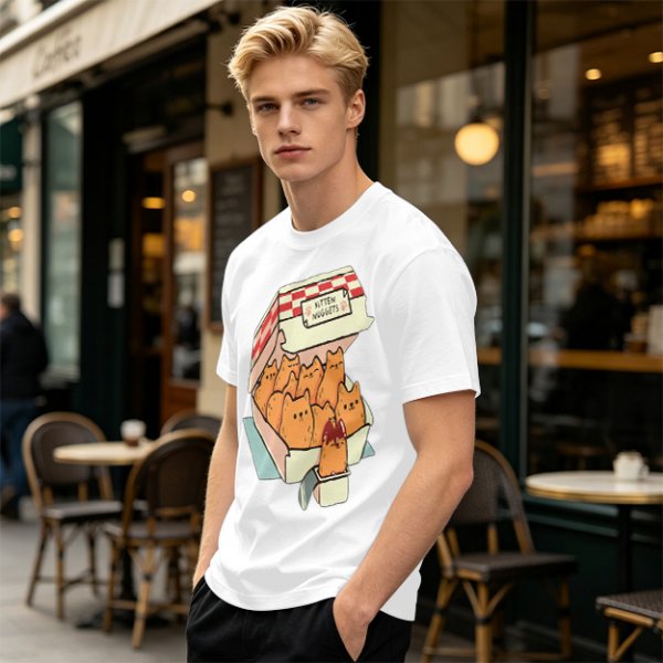 Olive T-Shirt With Kitten Nuggets Fried Chicken Box Graphic