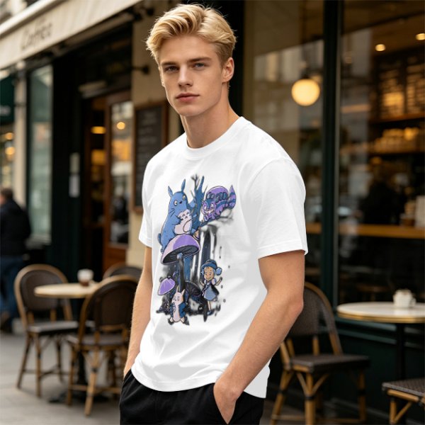 Olive T-Shirt with Whimsical Fantasy Creature and Character Print