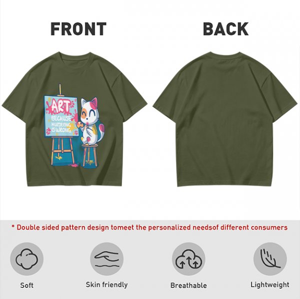 Olive T-Shirt With Cute Artist Cat Art Because Murder Is Wrong Print