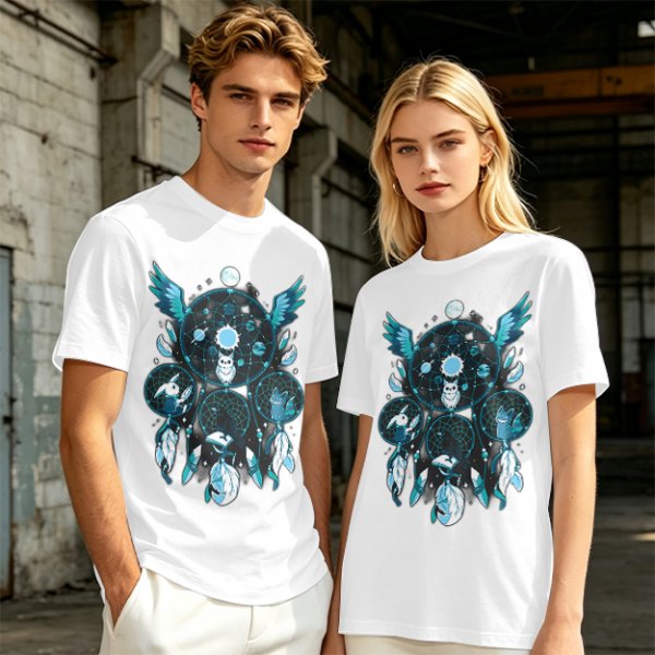Olive T-Shirt With Celestial Dreamcatcher And Animal Artwork