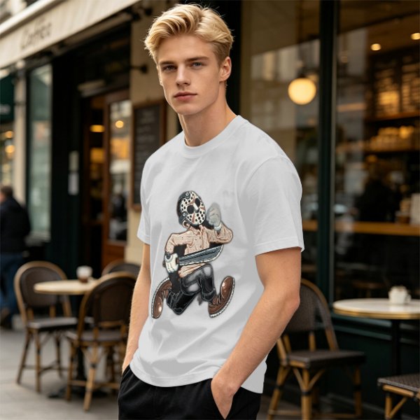 Olive T-Shirt with Cartoon Jason Voorhees Graphic Print
