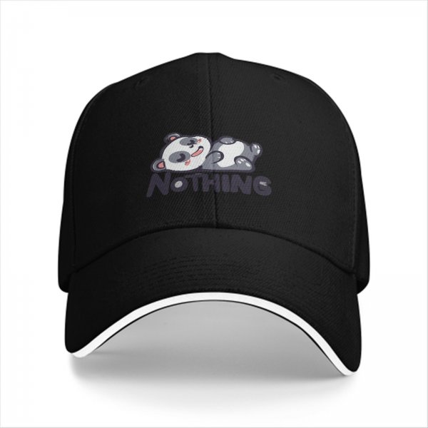 Black baseball cap with cute lying panda and 'NOTHING' print