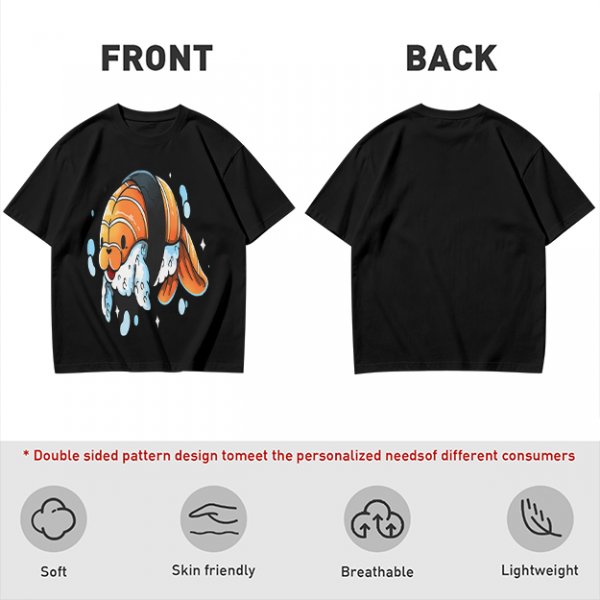 Olive T-Shirt With Cute Clownfish Sushi Graphic Print