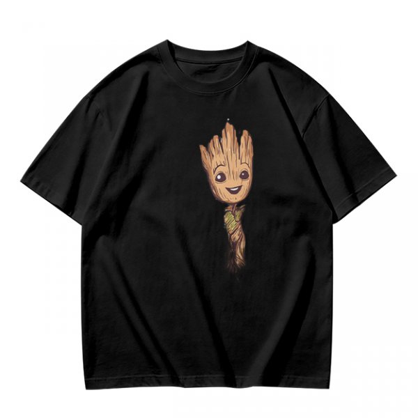 Olive Green T-Shirt with Smiling Baby Groot Graphic