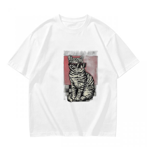 Olive T-Shirt with Cool Sunglass Wearing Tabby Cat Graphic