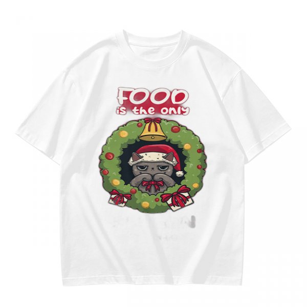 Food is the only Christmas grumpy cat wreath graphic tee