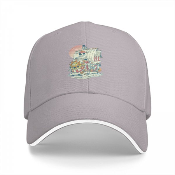 Black Baseball Cap with Anime Pirate Ship Graphic Print