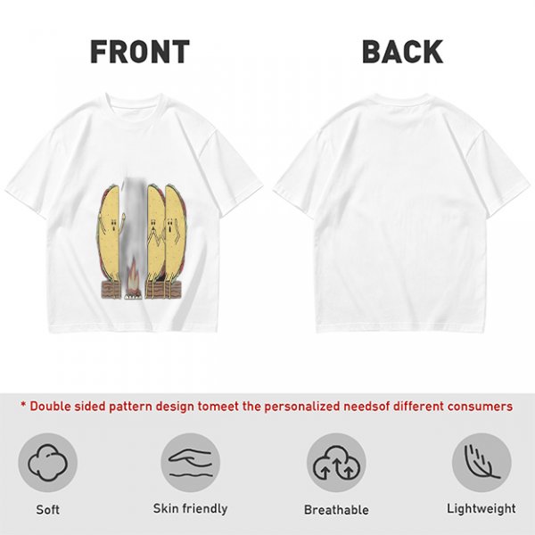 Olive T-Shirt With Funny Taco Characters Around A Campfire
