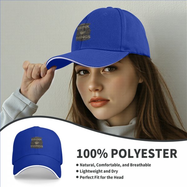 Black baseball cap with 'First Drink The Coffee Then Things Will Done' print