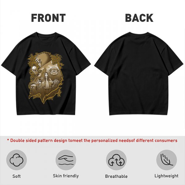 Olive T-Shirt with Fantasy Character Group Graphic Print