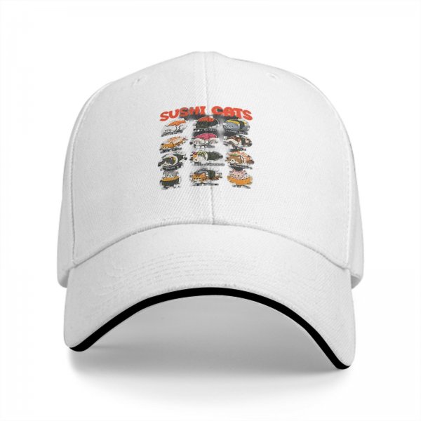 Black baseball cap with sushi cats graphic print