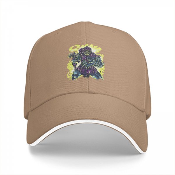 Black baseball cap with villainous fantasy warrior graphic print