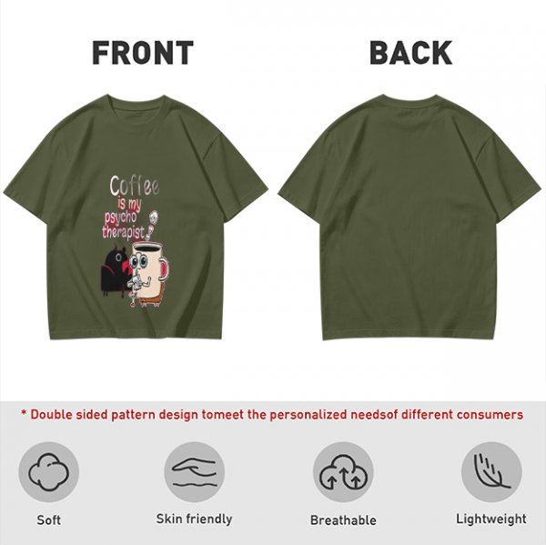 Coffee is my psychotherapist graphic olive t-shirt