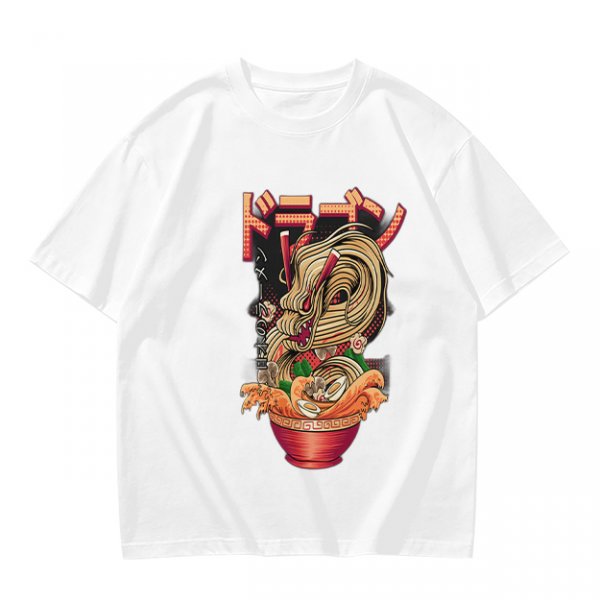 Olive T-Shirt with Japanese Ramen Dragon Graphic Print