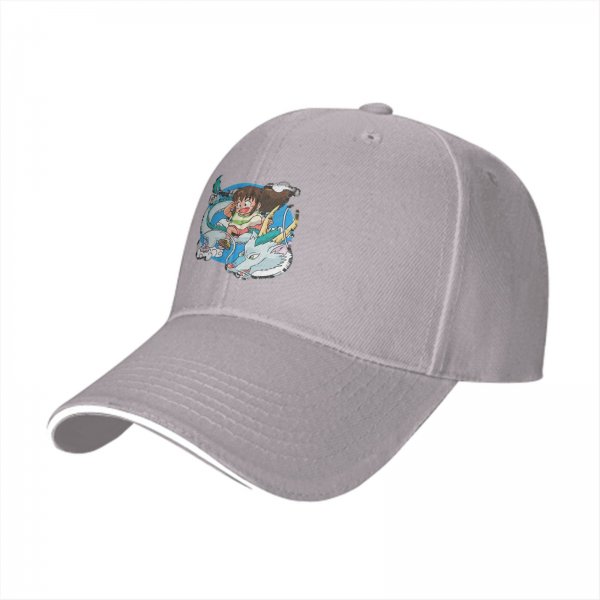 Black Baseball Cap With Spirited Away Chihiro And Haku Dragon Print