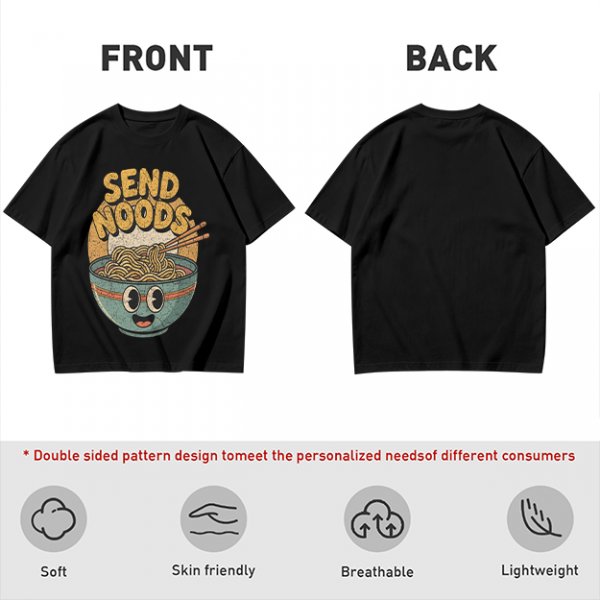 Olive Green T-Shirt With Retro Send Noods Ramen Bowl Graphic