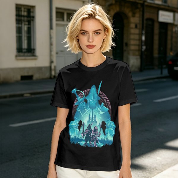 Fantasy warrior ghost print olive green graphic t-shirt