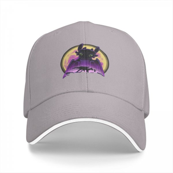 Black baseball cap with Toothless dragon and moon graphic