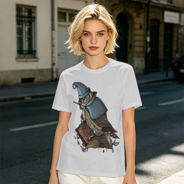 Owl Wizard With Spell Book Graphic Tee