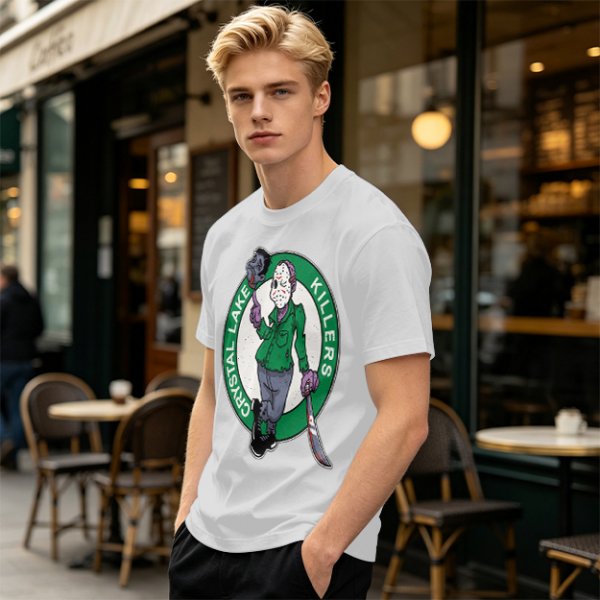 Army Green T-Shirt with Crystal Lake Killers Jason Voorhees Graphic