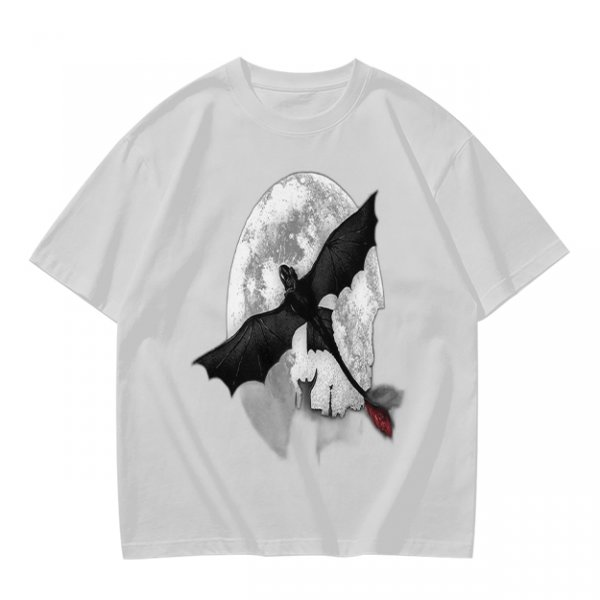 Olive T-Shirt Featuring Night Fury Dragon Flying In Front Of Full Moon
