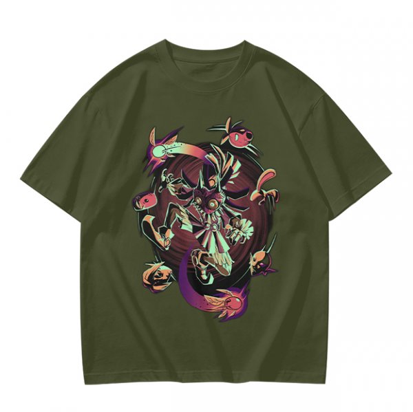 Olive Graphic Tee With Surreal Fantasy Creature Art Print