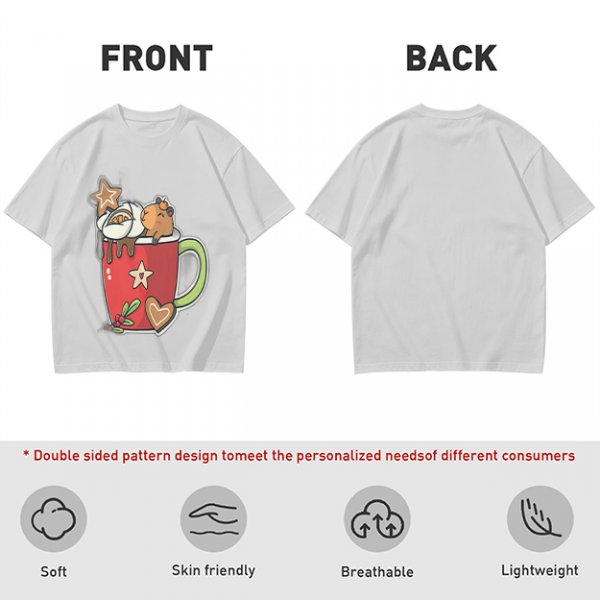 Olive T-Shirt With Cute Capybara In Christmas Hot Cocoa Mug Print