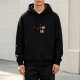Black Hoodie With Witch Broom And Cat Graphic Print