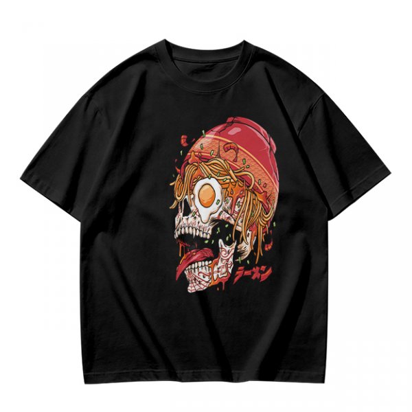 Olive T-Shirt With Ramen Skull Graphic Print