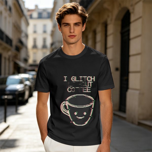 Olive Glitch Coffee Themed Graphic T-Shirt