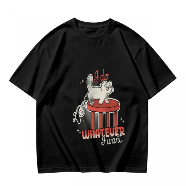 Olive graphic tee with a white cat on a stool and the text I do whatever I want