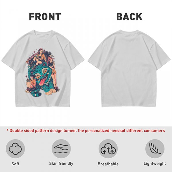 Olive T-Shirt With Girls On A Teal Tiger Graphic Print