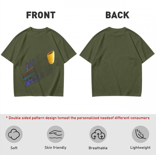 Olive Graphic T-Shirt With Coffee Mug And Rainbow Design