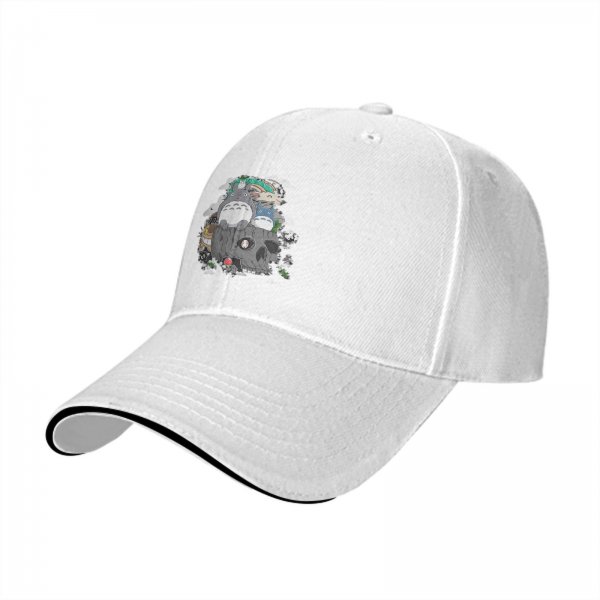 Black baseball cap with My Neighbor Totoro themed graphic print