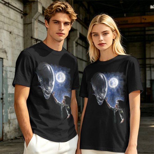 Olive Green Alien Moon Reaching Graphic T-Shirt