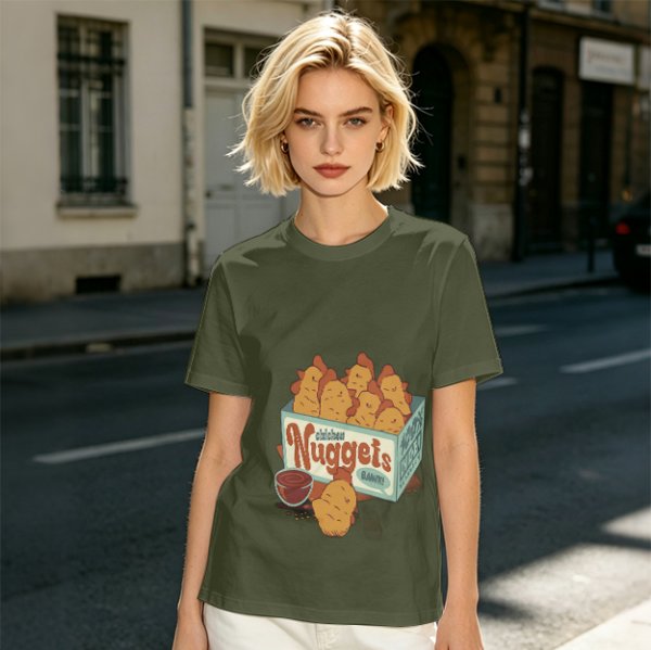 Olive T-Shirt With Cartoon Chicken Nuggets Box Print