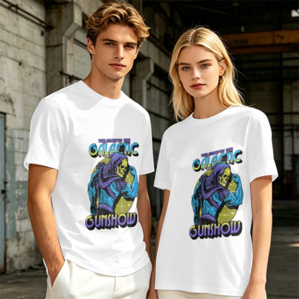 Olive T-shirt with Galactic Gunshow Skeleton Graphic Print