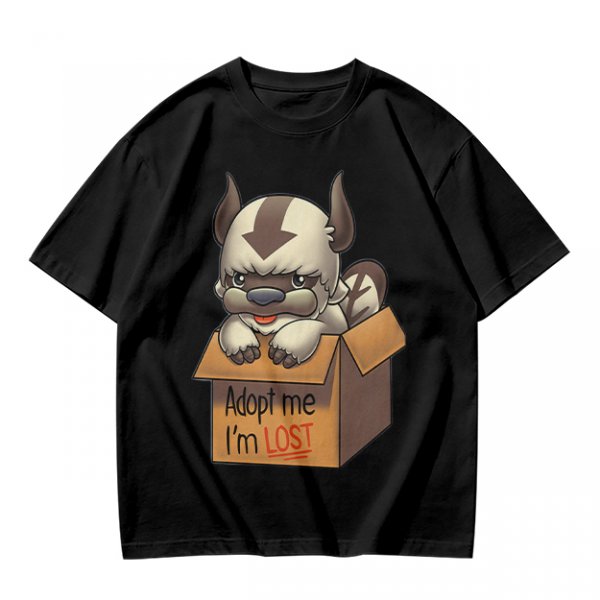 Olive t-shirt with Appa in a box that says Adopt me I'm Lost