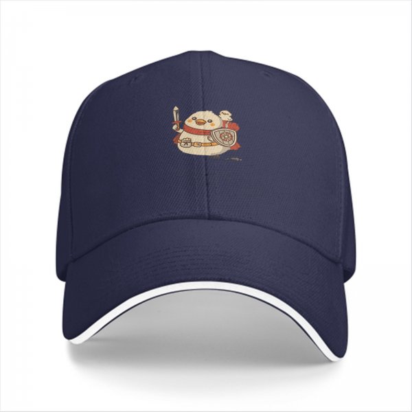 Black Baseball Cap With Cute Duck Warrior Knight Print
