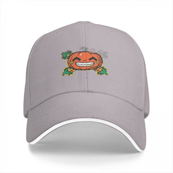 Black Baseball Cap with Grinning Pumpkin Crossbones Halloween Graphic